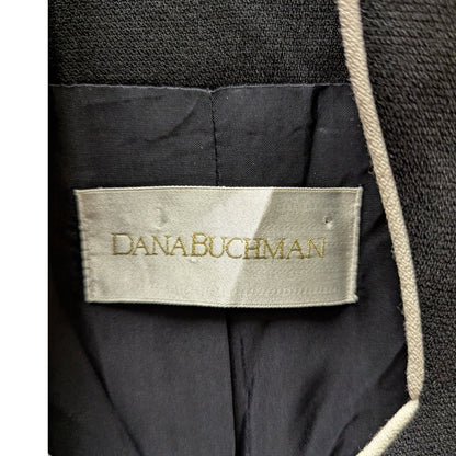 Dana Buchman Vintage 90s Minimalist Black Blazer Cream Piping Art Deco Buttons 6