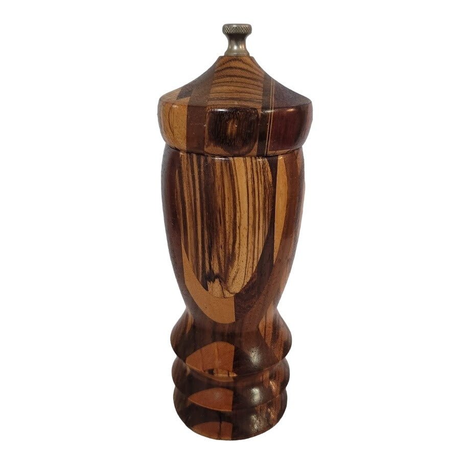 Exotic Marquetry Wood Pepper Grinder top Mill fine/course 8" vintage hand crank