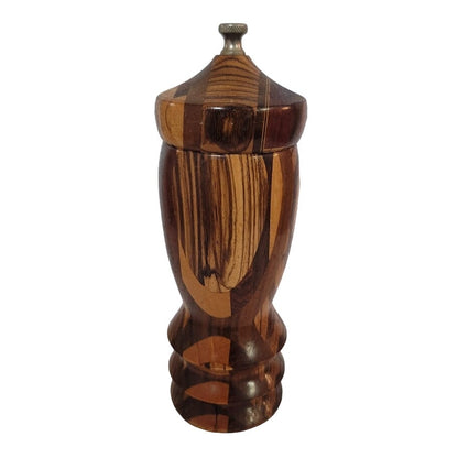 Exotic Marquetry Wood Pepper Grinder top Mill fine/course 8" vintage hand crank