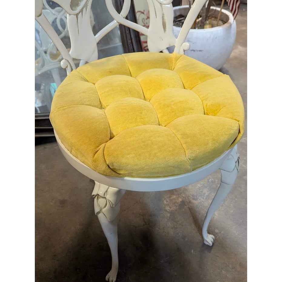 Secondhand Sandies:  Wrought Iron Heavy boudoir vanity chair yellow velvet seat