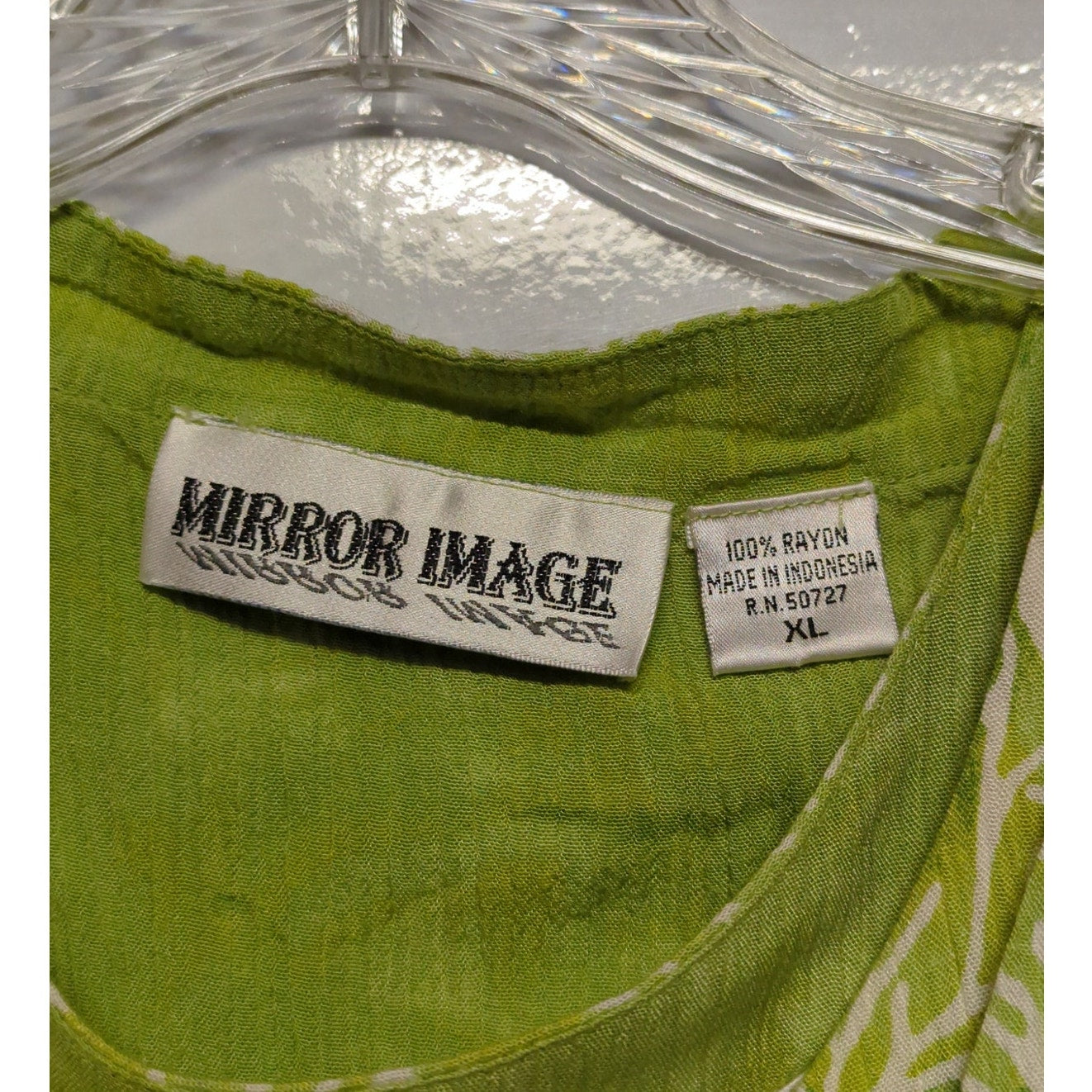 Mirror Image Lime Green 2pc Midi Dress & Button-Up Blouse Tropical XL Palm Tree