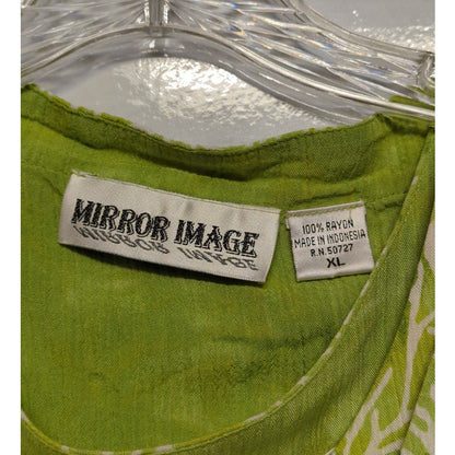 Mirror Image Lime Green 2pc Midi Dress & Button-Up Blouse Tropical XL Palm Tree