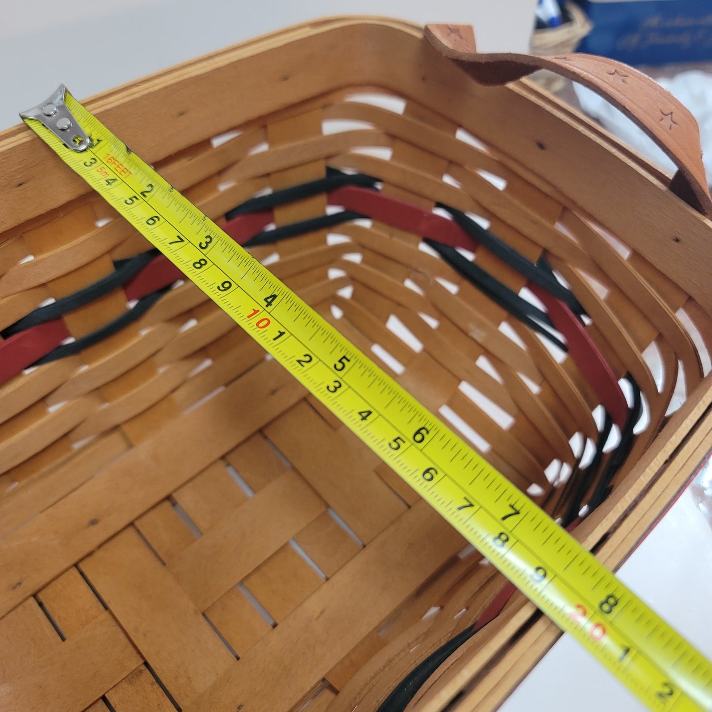 Longaberger basket brown red blue stars handles oblong double handle 11"