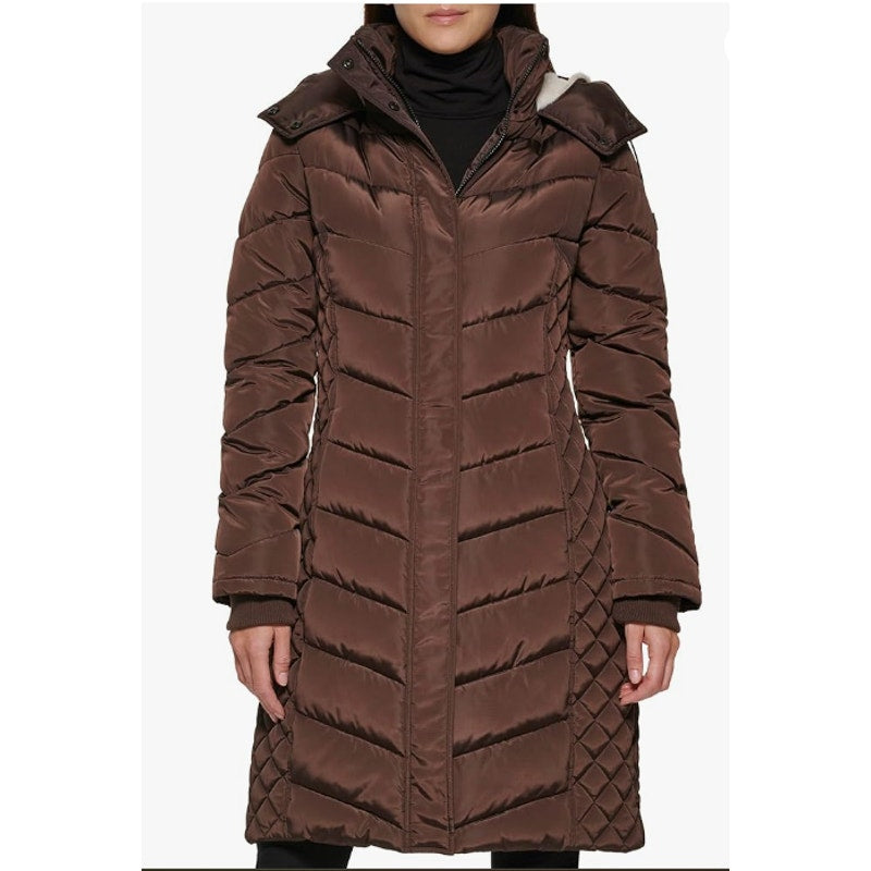 Kenneth Cole Plus Medium Faux-Fur-Trim Hooded Puffer Coat Jacket full Zip NEW