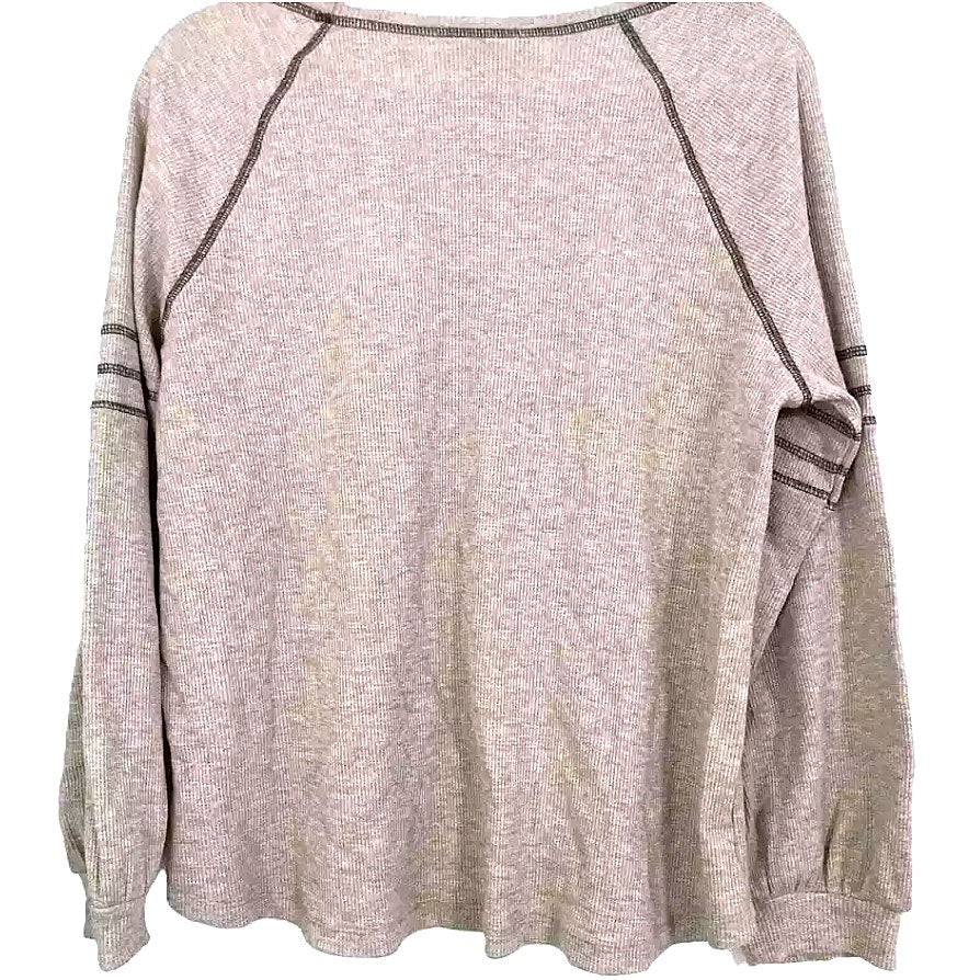NWT Emelia Waffle Knit Thermal Raglan Bishop Sleeve Top Sz Large in Mocha Rust