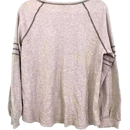 NWT Emelia Waffle Knit Thermal Raglan Bishop Sleeve Top Sz Large in Mocha Rust