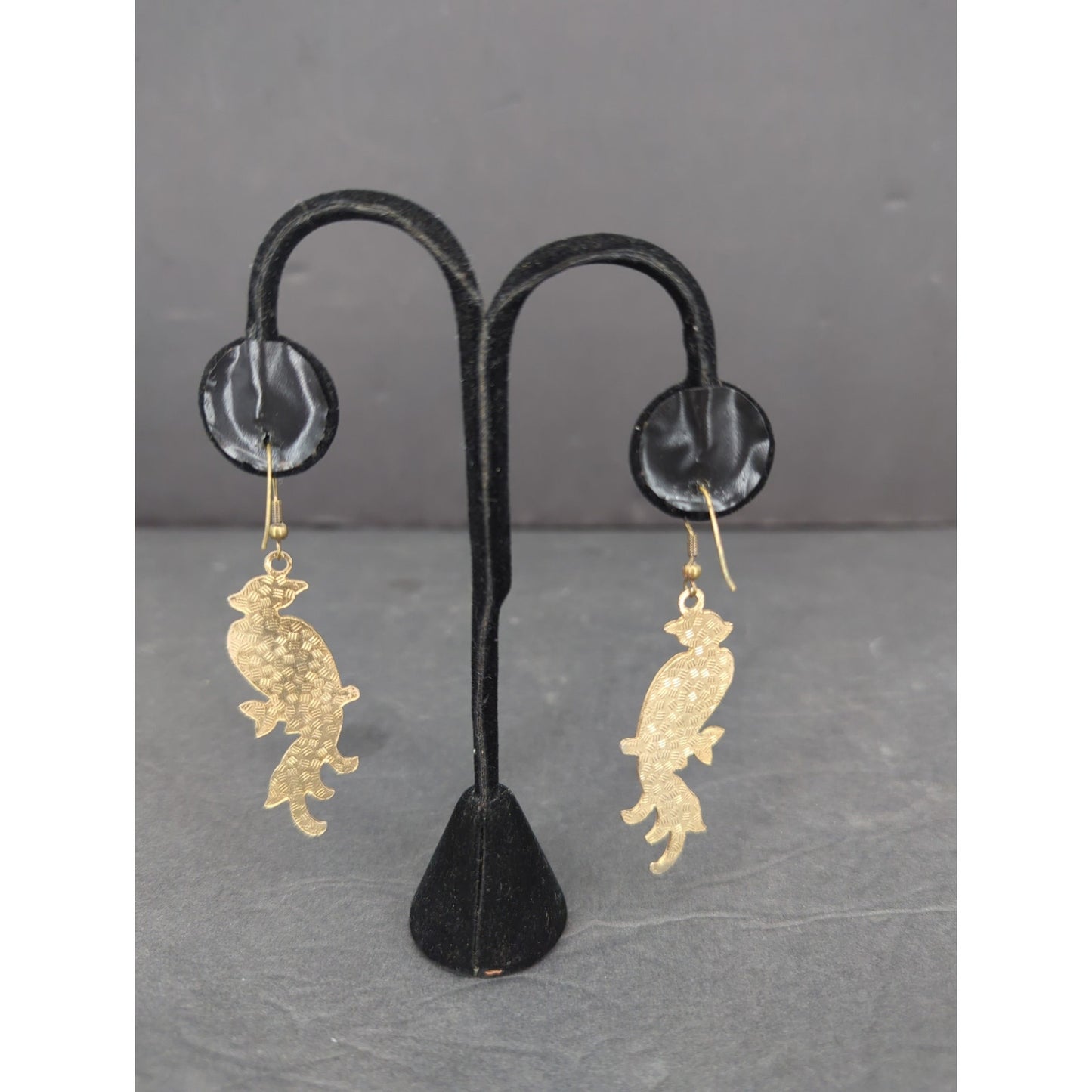 Vintage Cloisonne Enamel Bird Dangle Earrings Pierced Gold Tone Boho Art Parrot