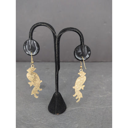 Vintage Cloisonne Enamel Bird Dangle Earrings Pierced Gold Tone Boho Art Parrot