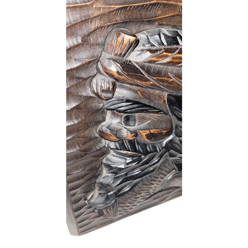 Japanese Ainu Clan Leader Man Wood Carving Wall Plaque Decor Hokkaido Kuril