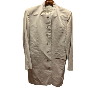Custom Made Mandarin Collar Long Coat Tan Khaki Structured Minimalist Waistcoat