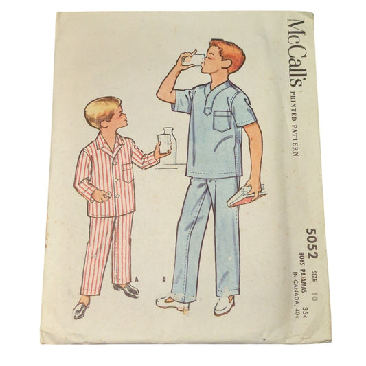 McCalls 5052 Vintage Sewing Pattern Size 10 Boys Pajamas