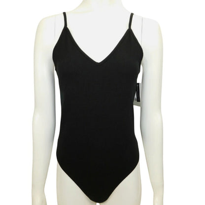 BP. NWT Cozy Ribbed Wrap Bodysuit Sleeveless V-Neck Knit Black Size SMALL