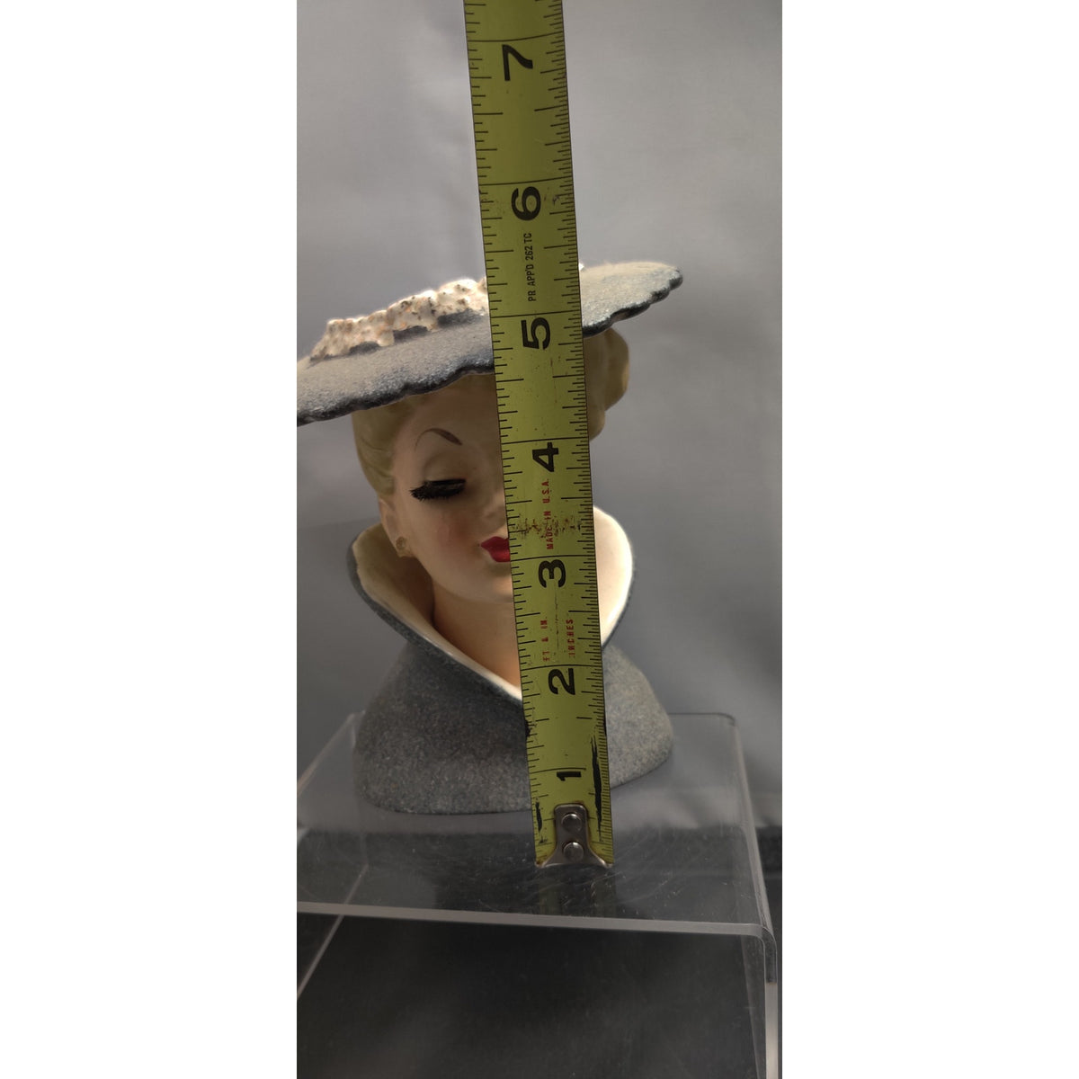 Vintage Gray Hat Lady Head Vase Planter Kitschy Ceramic Inarco C3815A 1959