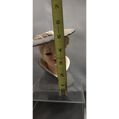 Vintage Gray Hat Lady Head Vase Planter Kitschy Ceramic Inarco C3815A 1959