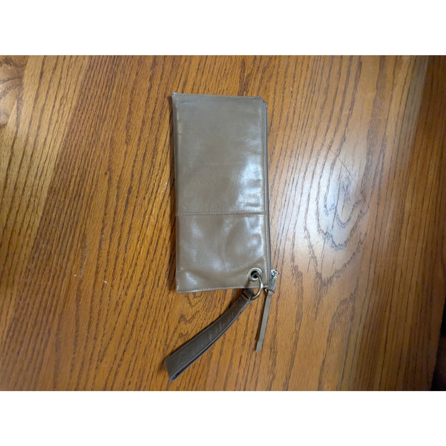 Vintage Hobo International Taupe Leather Grommet Wristlet Clutch Wallet
