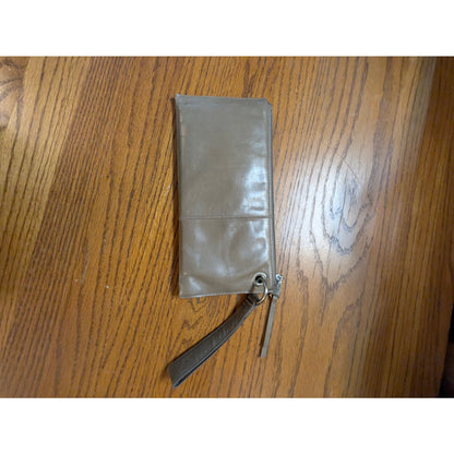 Vintage Hobo International Taupe Leather Grommet Wristlet Clutch Wallet