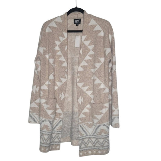 Frye Ladies' tribal geometrric Patterned Cardigan Sweater NEW Medium Tan Cream