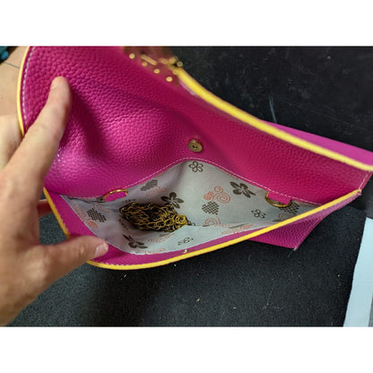 Vegan Pebbled Leather Conververtible Clutch Purse Shoulder Bag gold chain clasp