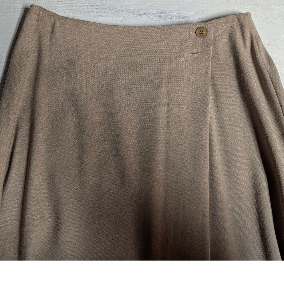 Vintage Beige Wool Blend Button Flap Midi Skirt Small Quiet Luxury 90s Vintage