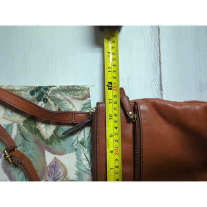Fossil Heritage Brown Tan Leather Crossbody Organizer Messenger Bag