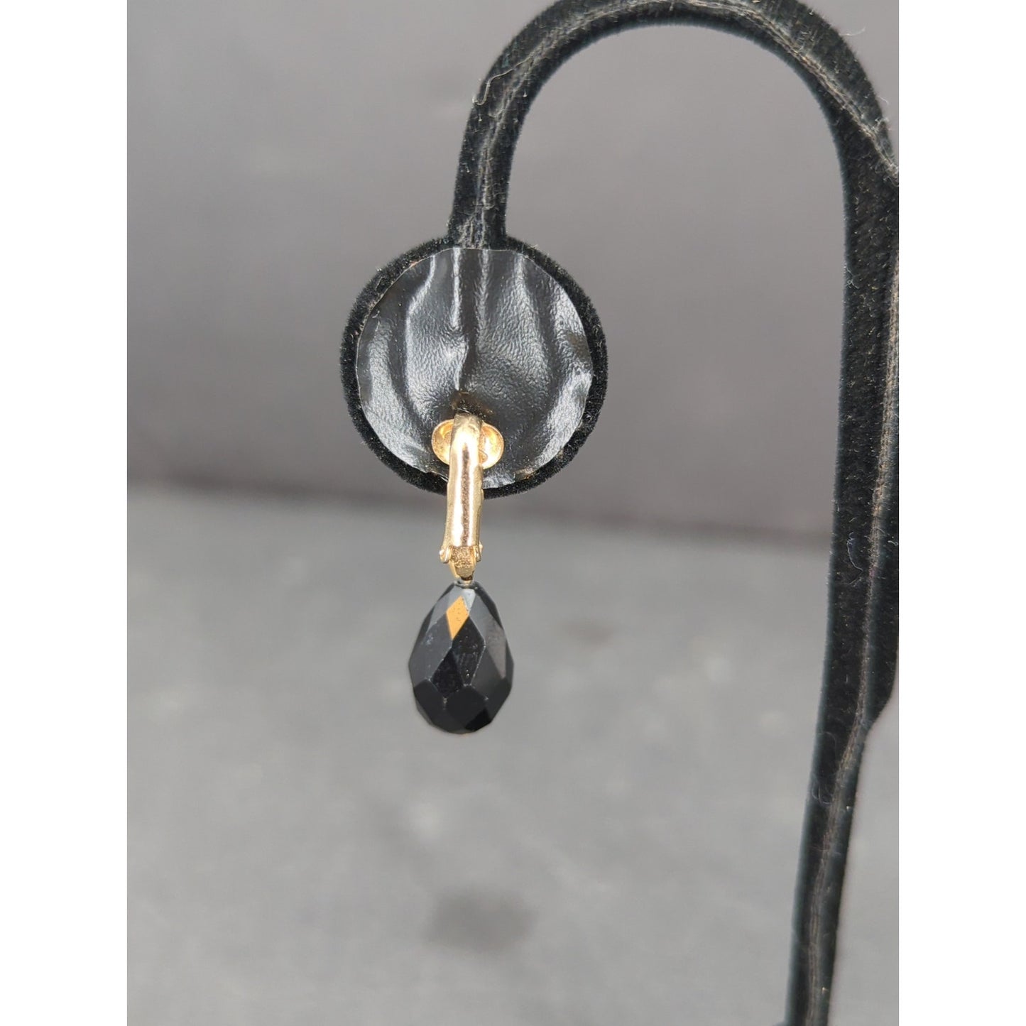 Vintage Black Spinel Bead Drop Dangle Earrings Gold Tone Clip On 1960s