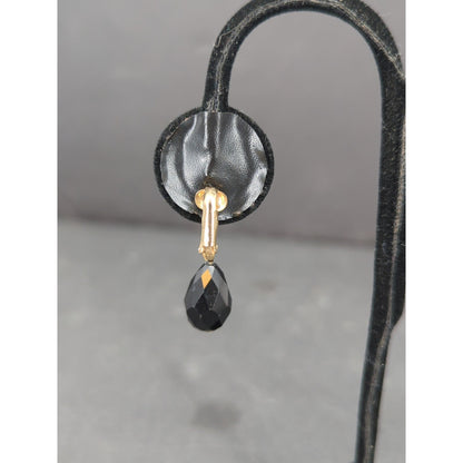 Vintage Black Spinel Bead Drop Dangle Earrings Gold Tone Clip On 1960s