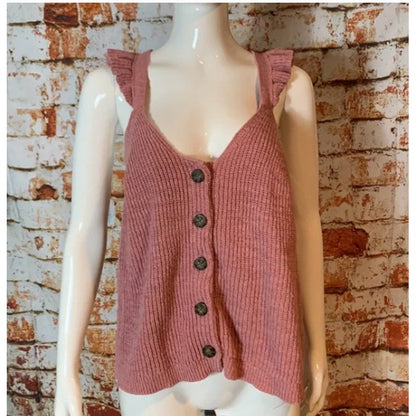 MADEWELL Ruffle Strap Button Front Sweater Tank In Weathered Berry XXL plus size