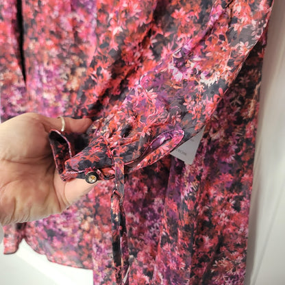 NEW $188 Mark & Jame Badgley Mischka 8 Pink Multi Floral Swing Dress Long Sleeve