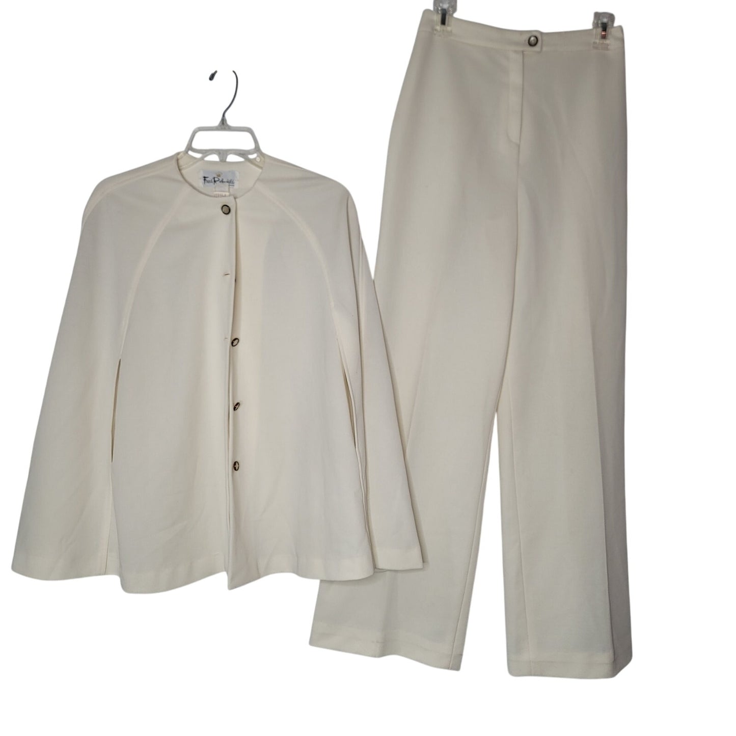 Vintage Fred Rothschild Poly 2pc Set Cape Pants Cream Small/Medium