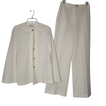 Vintage Fred Rothschild Poly 2pc Set Cape Pants Cream Small/Medium