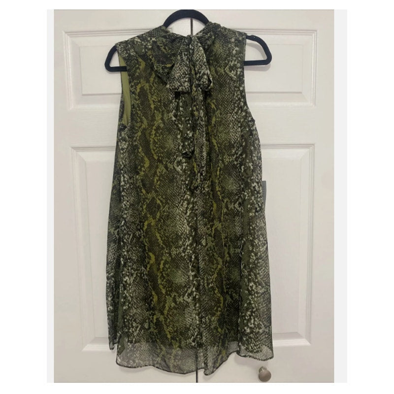 London Times SMALL Leopard Print Sleeveless A-line Tie Neck Dress Size 4 NEW