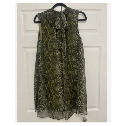 London Times SMALL Leopard Print Sleeveless A-line Tie Neck Dress Size 4 NEW