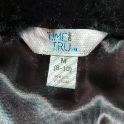 Time and Tru Cozy Size Medium 8-10 Black Faux Fur Long Winter Coat Luxe Glam