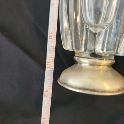 Crystal 12"  clear glass swung vase with Silver Stamped base 1960's V top taper
