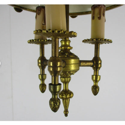 French Empire bouillotte Chandelier 3 light brown tole garland Metal guirlandes