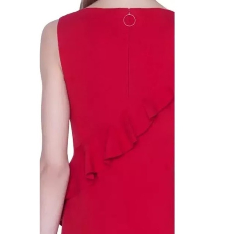 Akris Punto Jersey Sleeveless Ruffle Dress Size 6 US in Red NWT