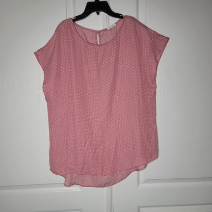 Pleione Pink Polka Dot Cap Sleeve Keyhole Blouse Size 1X NWT