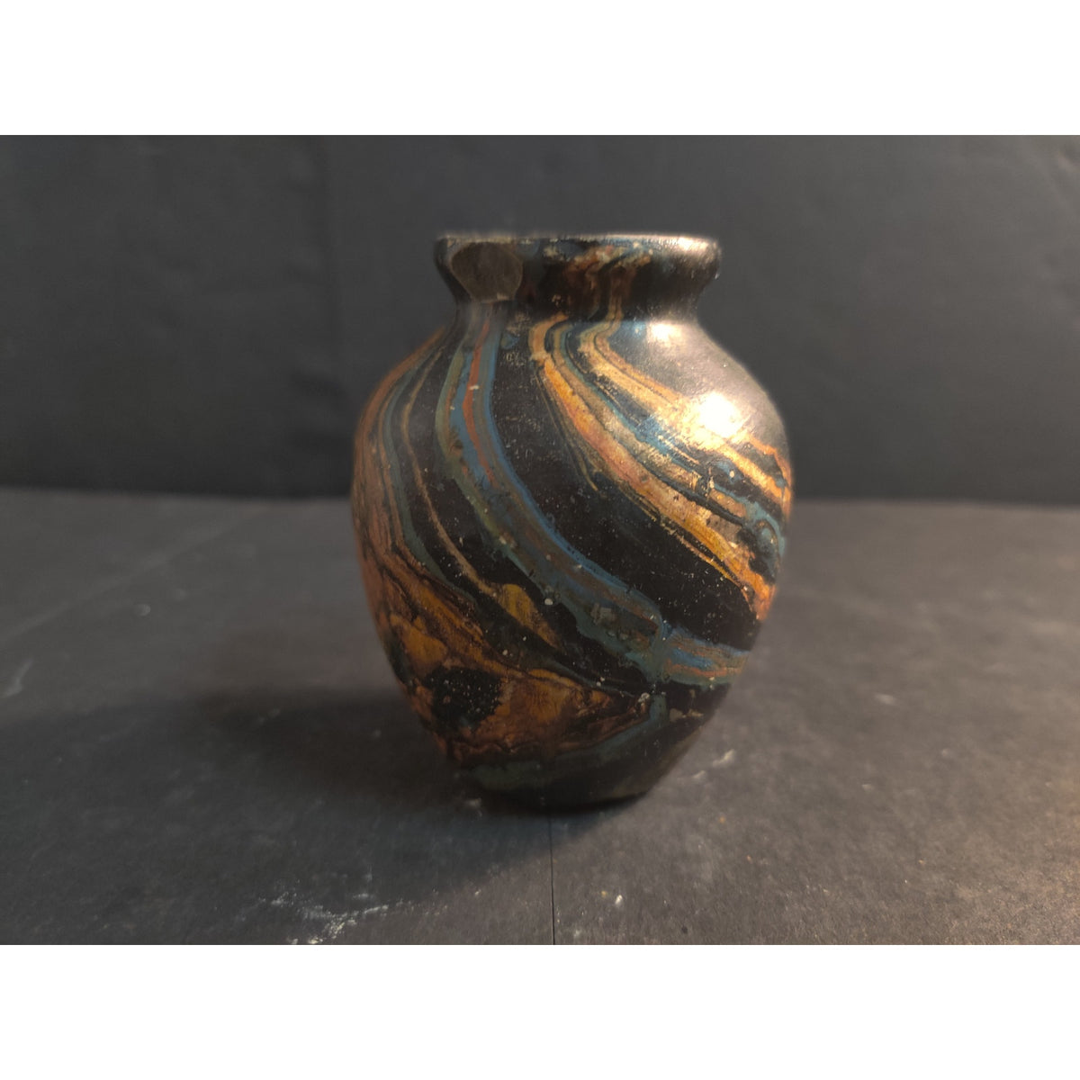 Vintage 3.6" Marbled Studio Pottery Miniature Vase Swirl Art Ceramic