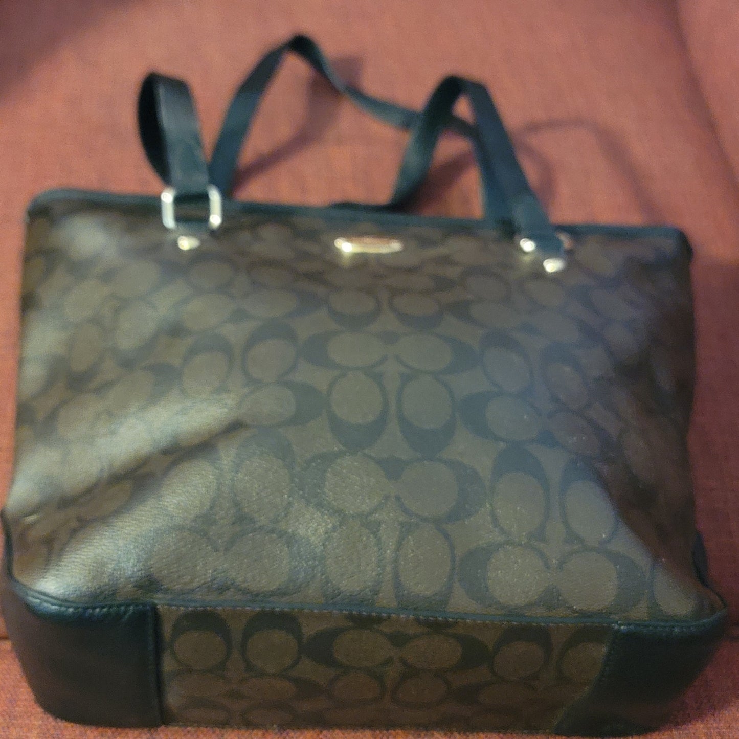 Coach Signature C Brown Gallery Coated Canvas Trim Tote Shoulder Bag Handbag