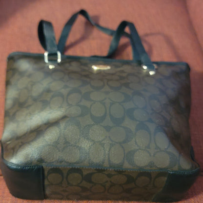 Coach Signature C Brown Gallery Coated Canvas Trim Tote Shoulder Bag Handbag