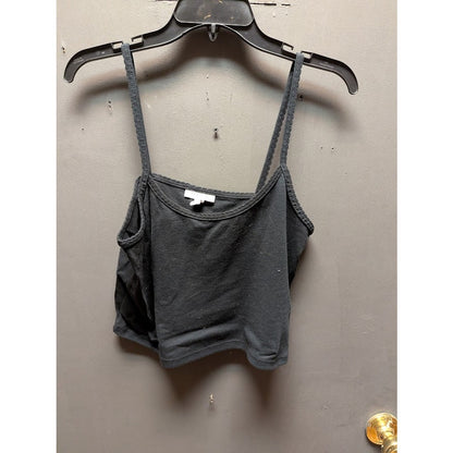 Topshop Black Ribbed Crop Tank Top Y2K Minimal Strappy Square Neck Camisole 10