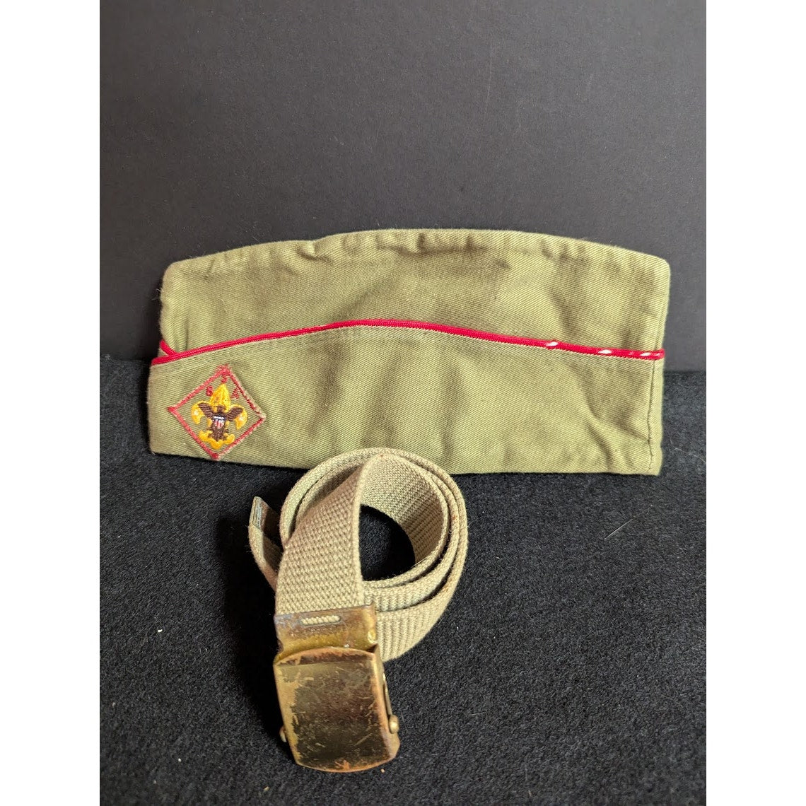 Vintage 2 Pc. 1950-1960 Boy Scouts of America Garrison Cap Green 10.25 and belt