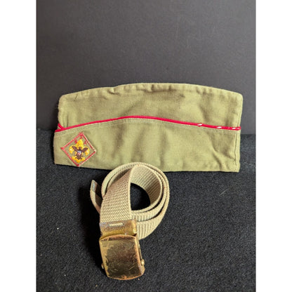 Vintage 2 Pc. 1950-1960 Boy Scouts of America Garrison Cap Green 10.25 and belt