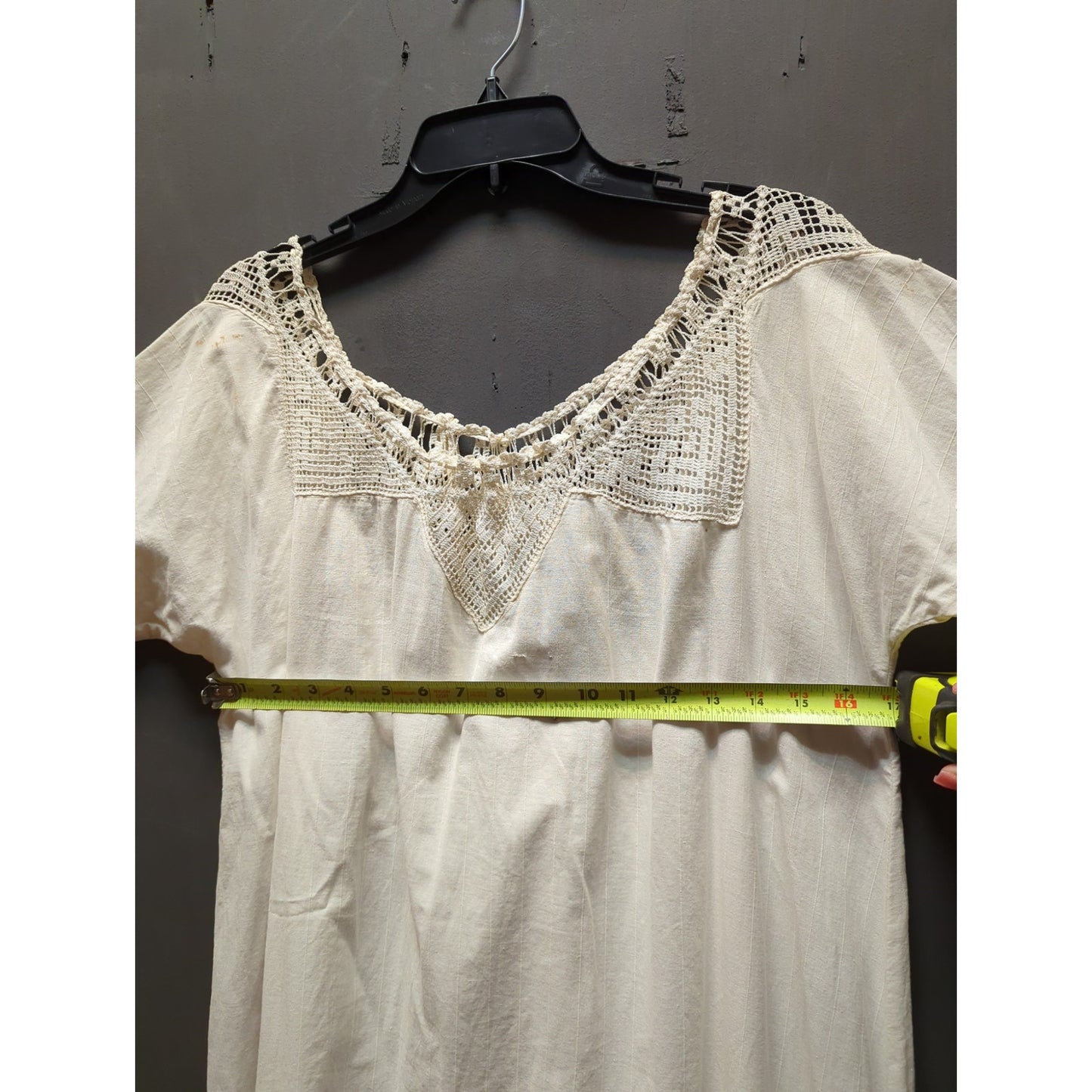 Antique Edwardian Nightgown White Cotton Dressing Gown Crocheted Bodice Large
