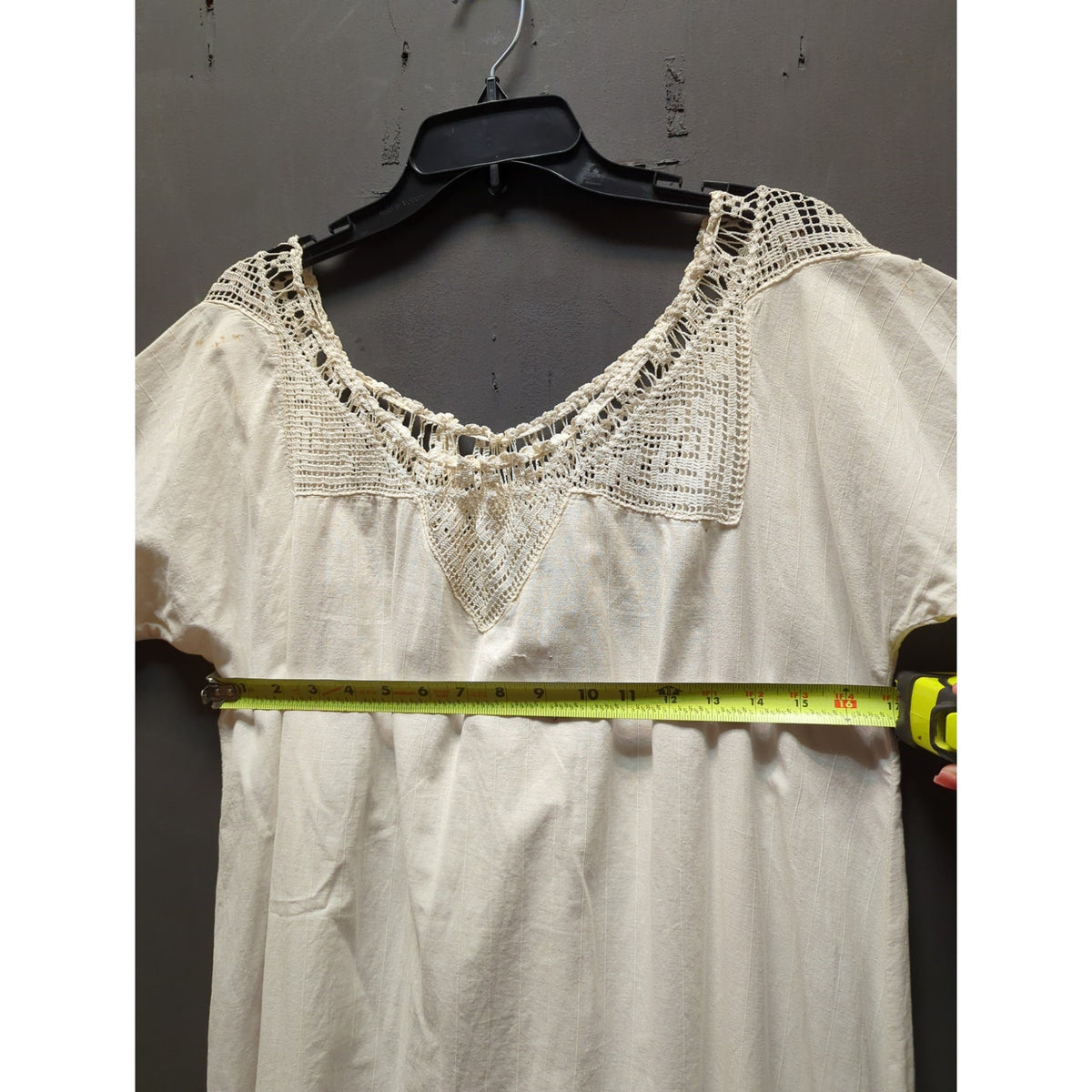 Antique Edwardian Nightgown White Cotton Dressing Gown Crocheted Bodice Large