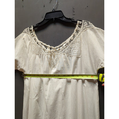 Antique Edwardian Nightgown White Cotton Dressing Gown Crocheted Bodice Large