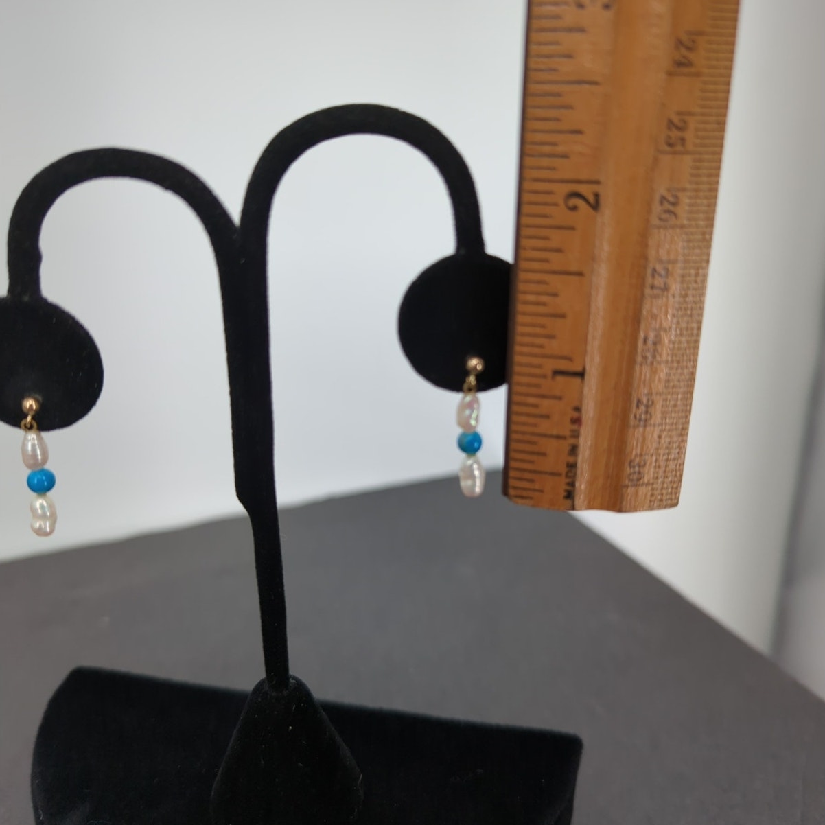 Vintage PIERCED Baroque 1" Earrings Freshwater Pearl blue bead dangle earrings