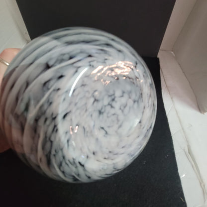 Vintage Blue White Swirl Art Glass Rose Bowl Vase Candle Holder Coastal Beach