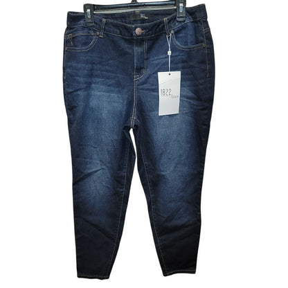 1822 Denim Ankle Size 16W Jeans Dark Blue Wash NEW Button Zipper