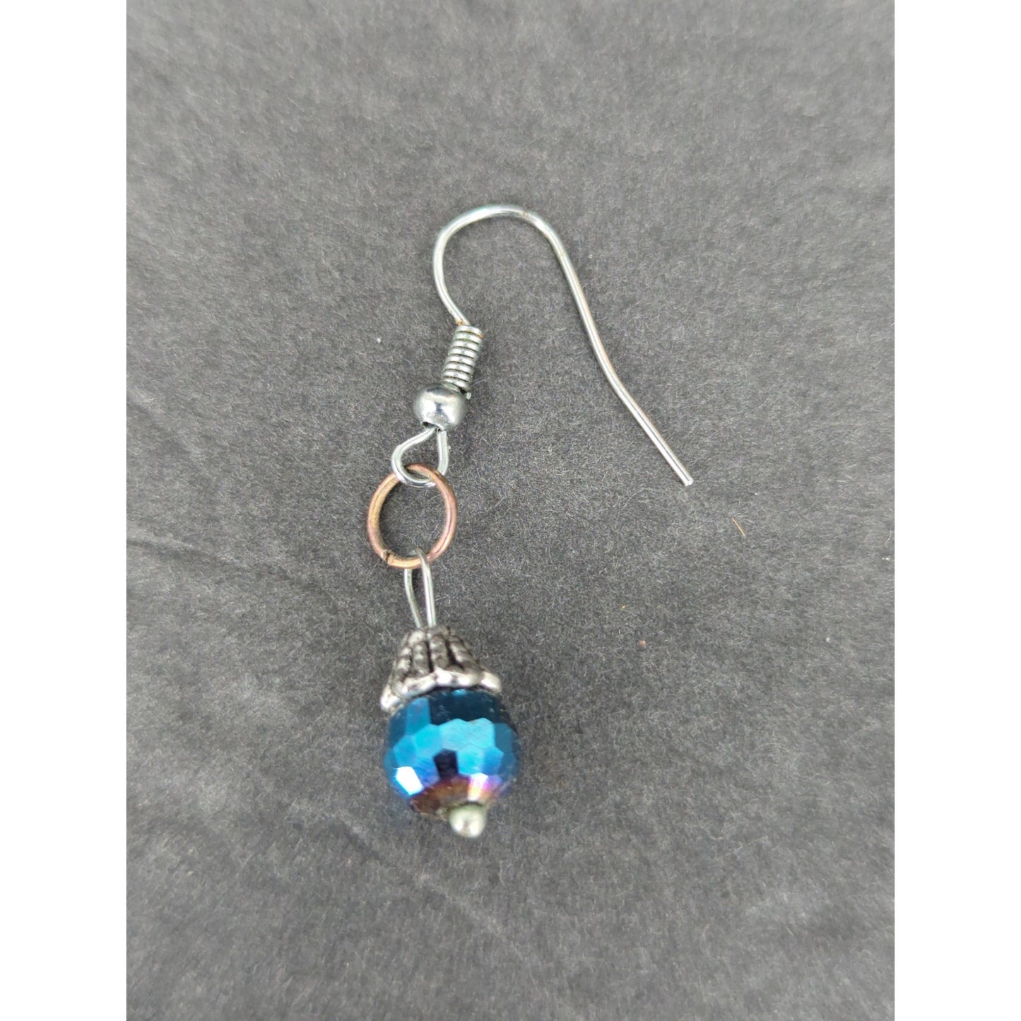 Vintage Silver Tone Blue Bead Dangle Earrings Boho Y2K Aesthetic Fashion